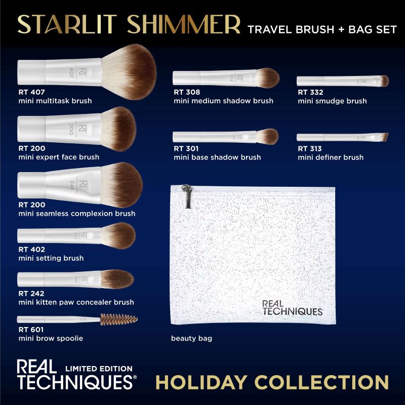 REAL TECHNIQUES  Limited Edition Starlit Shimmer Travel Brush + Bag Set,REAL TECHNIQUES , เซ็ต แปรง REAL TECHNIQUES , แปรงแต่งหน้า REAL TECHNIQUES , ซื้อ REAL TECHNIQUES , REAL TECHNIQUES ราคา , REAL TECHNIQUES รีวิว